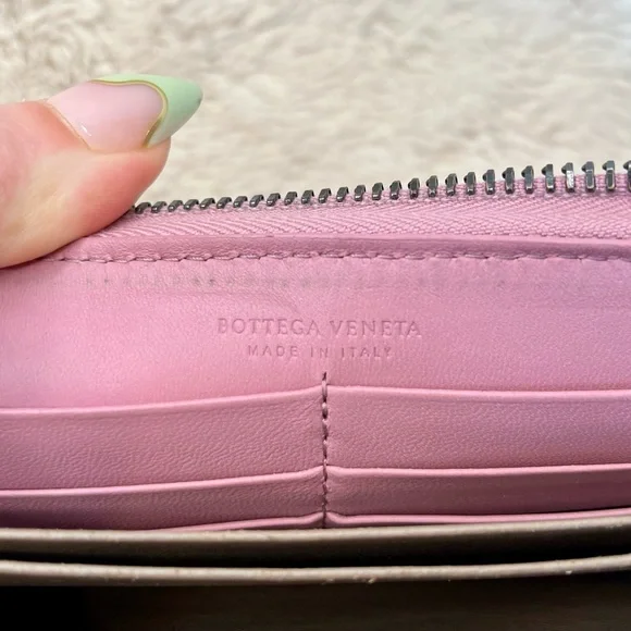 Bottega Veneta Nappa Intrecciato Pink Zippy Long Wallet Wallets